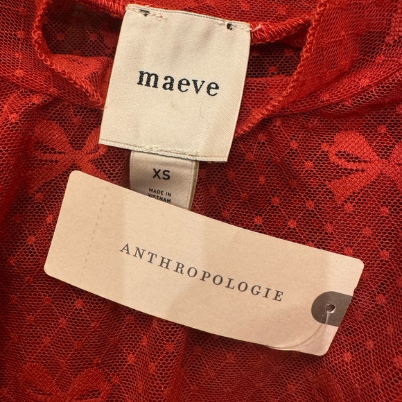 ANTHROPOLOGIE Maeve Red Lacey Sheer Blouse With Bows Size X Small New With Tags - Picture 3 of 7